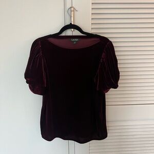 Ralph Lauren Red Velvet Puff Sleeve Blouse